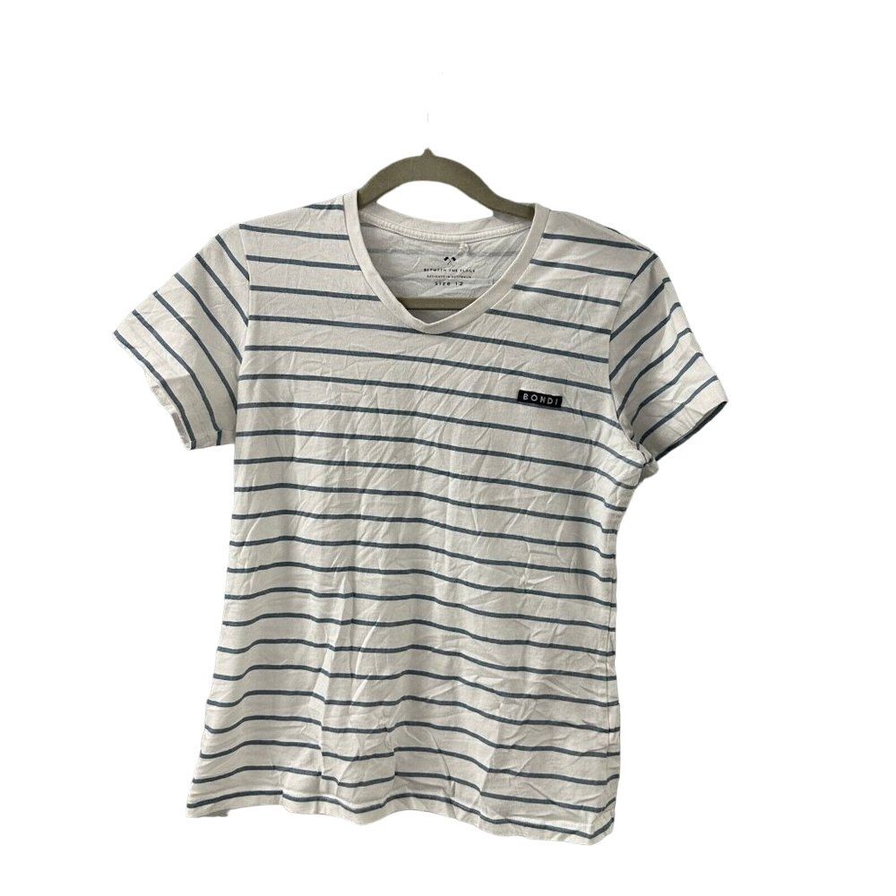 Bondi Between the Flags Womens T-Shirt 12 Surfing Stripe‎ White Cornflower Blue